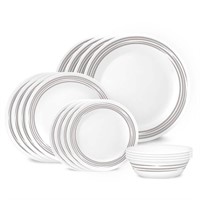 $72  16pc Brushed Silver Glass Dinner Set for 4