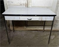 Vintage Enamel Top Table With Drawer