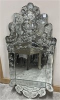 Vintage Ornate Etched Glass Mirror 42” h
