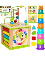 TOYVENTIVE Wooden Activity Cube, Montessori Toys