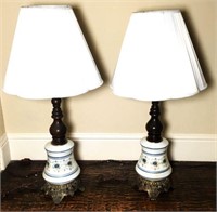 Pair Glass & Wood Lamps