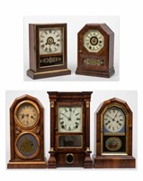 Five Antique Mahogany Mantle Clocks