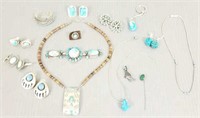 Turquoise necklace, earring, bracelet, stick pin -