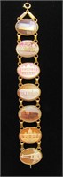 14K Gold Bracelet w/7 Carved Cameos 19.3 Grams TW