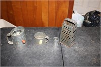 Bromco grater, Bromwell's sifter, vintage cup