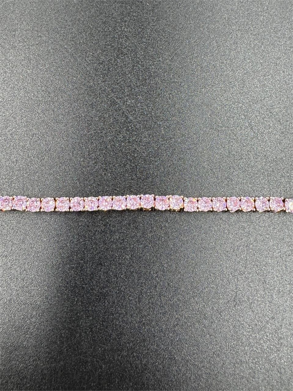59.55 TCW Pink Sapphire Tennis Bracelet S925 7in