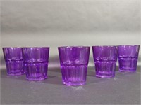 Set of Six Purple Glass Water Glasses