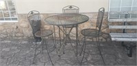 Wrought Iron Metal High Top Table w/ (3) Chairs