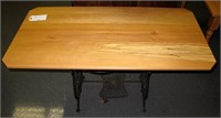 Custom hickory top table with vintage iron bottom