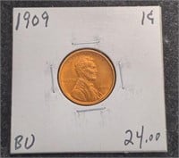 1909 Lincoln Wheat Cent Penny coin marked BU