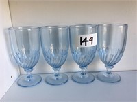 Set Of Vintage Blue Stained Wine Glasses No