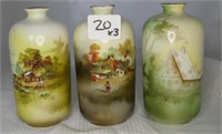 3 1900s RS Prussia 4" Cottage Scene Vases
