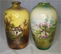 2 1900s RS Prussia 4.5" Cottage Scene Vases