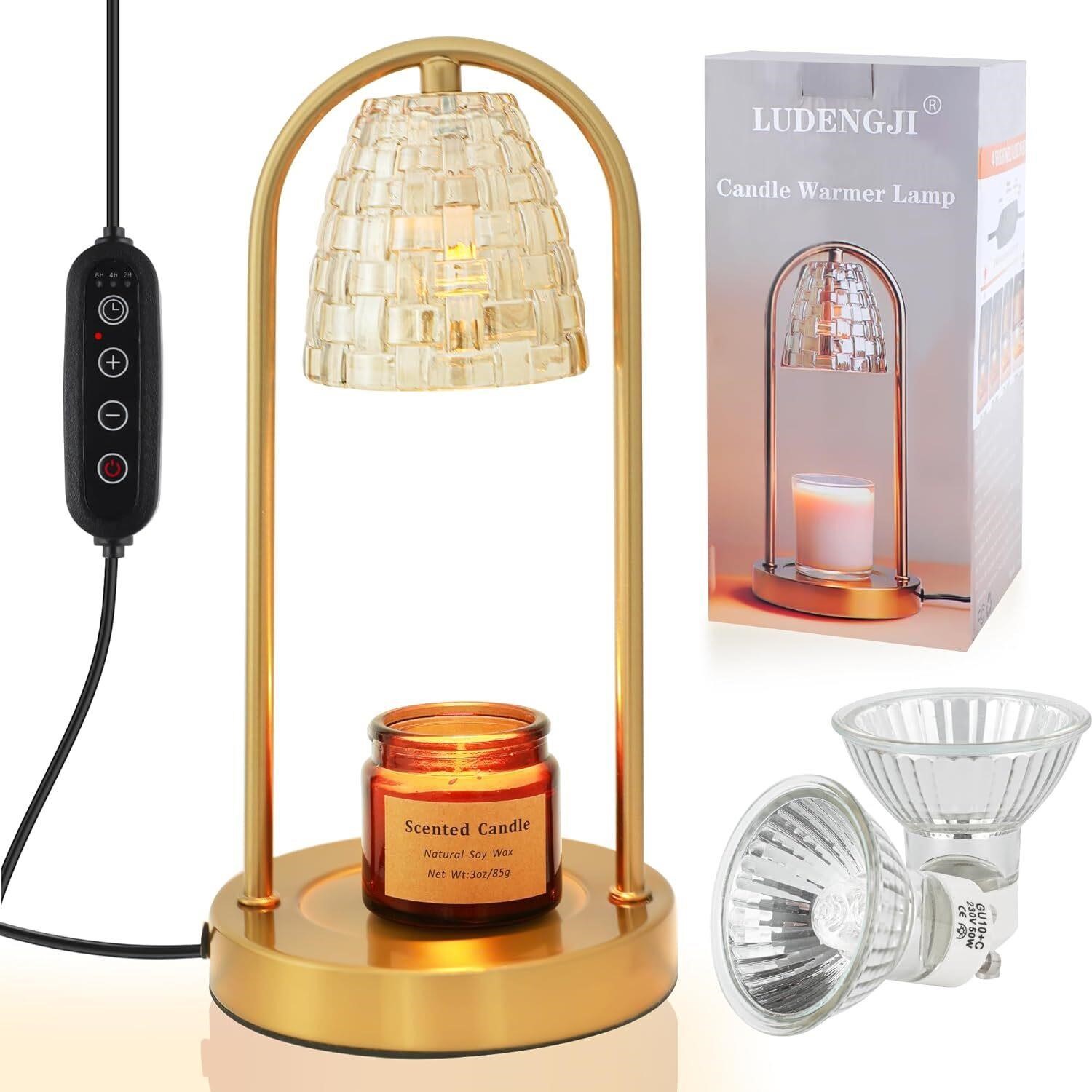Candle Warmer Lamp with Timer  Glass Gold