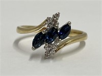 14kt Gold Blue Sapphire and Diamond Ring Sizse 7