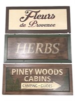 Grp of 3 Wooden Hand Painted Signs, Herbs, Fleurs.