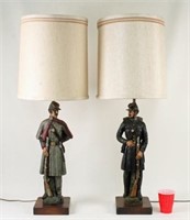 Pair of Dunning INC. Civil War Soldier Lamps