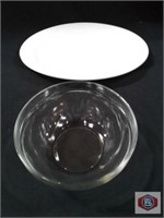 Clear glass bowl 78oz (252). White platter oval (9