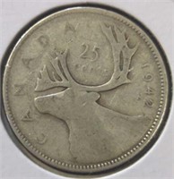 Silver 1942 Canadian quarter