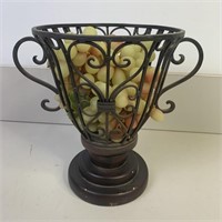 11" Ornate Metal & Wood Vase with Artificial