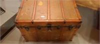 Vintage Shipping Trunk WIth Label and Old Clothes