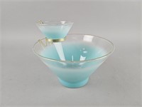 MCM Blendo Blue Frosted Glass Chip/Dip Bowl