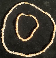 set of pink coral necklace and bracelet