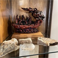 Oriental Style Sculpture w/ Fossils & Crystal
