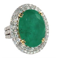 14k Gold 15.25 ct GIA Oval Emerald & Diamond Ring