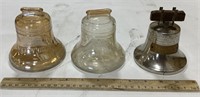2 glass Liberty Bells & 1 metal advertising bell