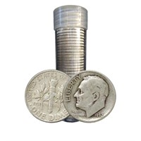 50 pcs. $5 Face Value Roosevelt Dimes in Tube 90%