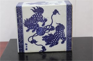 A Chinese Blue and White Kylin Porcelain Pillow