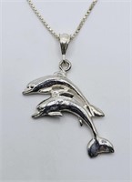 Sterling Silver Jumping Dolphins Necklace