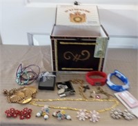 Cigar Box with Assorted Jewelry