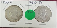 1958-D & 1960-D SILVER FRANKLIN HALF DOLLARS