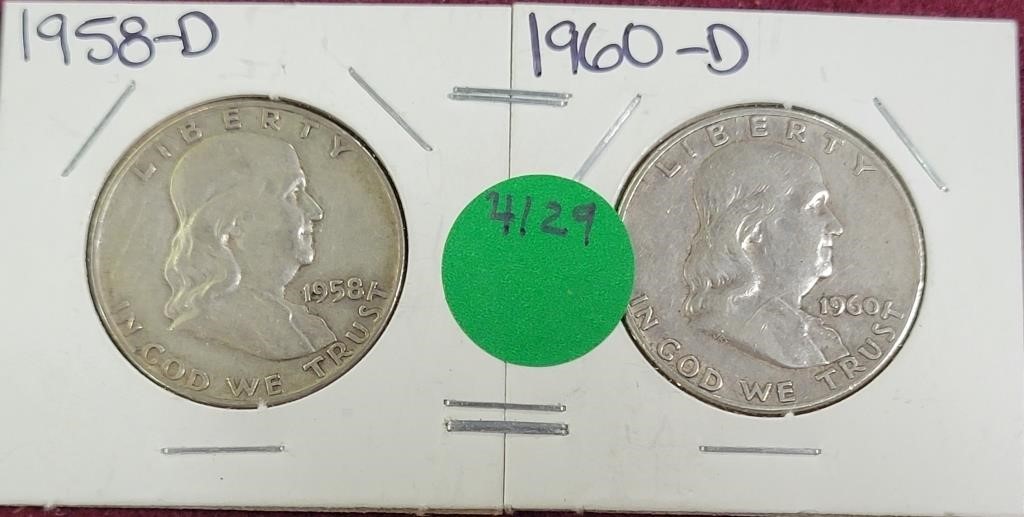 1958-D & 1960-D SILVER FRANKLIN HALF DOLLARS