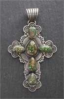 Navajo Sterling Silver & Turquoise Cross Pendant