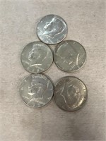 (5) silver 1967 Kennedy half dollars