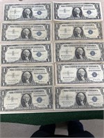 (10) silver certificates dollar bills