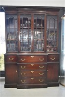 Vtg Mahogany Breakfront Cabinet With Writing Desk