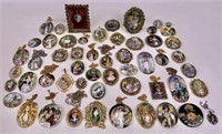 Painted on porcelain pins and pendants,