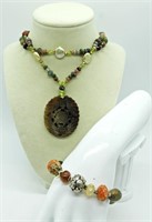 Carved Jade Necklace & Gemstone Bracelet