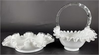 Fenton Silver Crest Basket & Bowl