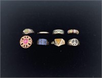 8 Rings - Size 10-13 - Marks: 925, Sterling &