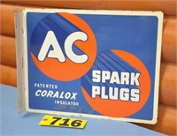 1950 AC Spark Plugs dble-sided metal flange sign