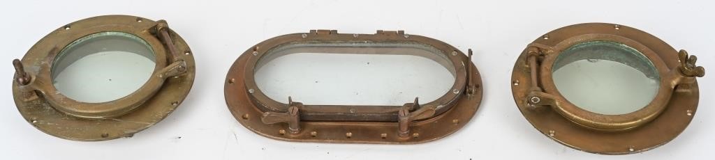 3- ANTIQUE BRASS SHIP PORTHOLES