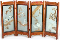 CHINESE GLASS ENCASED CARVED CORK TABLE SCREEN