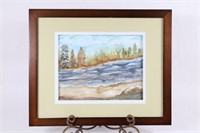 Signed Water Color Wild River Artwork