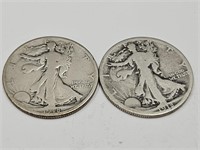 2-  1918 S Walking Liberty Silver 1/2 Dollar Coins