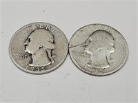 2- 1935 Washington Silver Quarter Coins